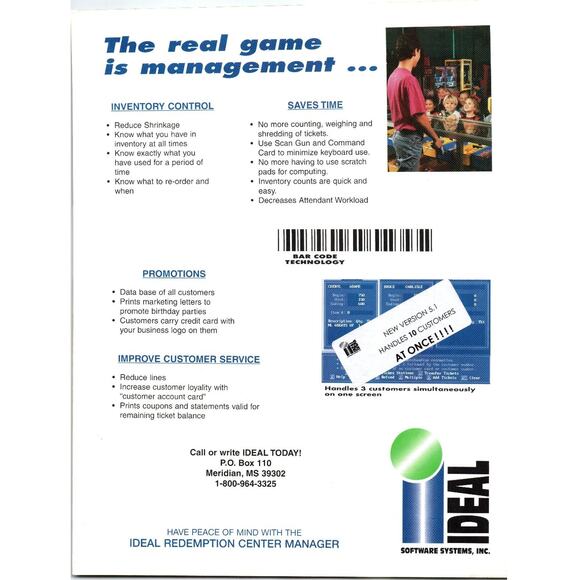 1990s IDEAL Software Redemption Center Manager Arcade Flyer Meridian MS - Picture 2 of 2
